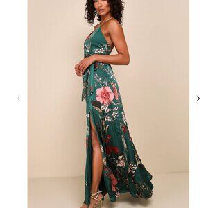 EUC Lulu's Still The One Green Satin Gown SIze Small